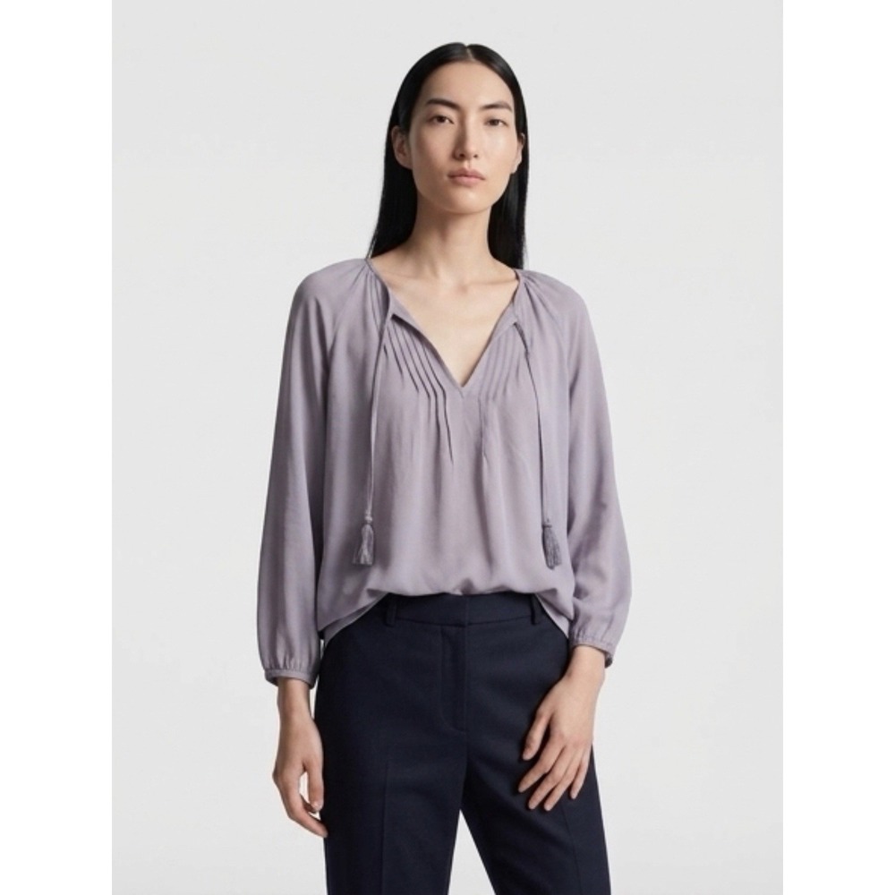 Joie Blouse 100% Silk 3/4 Sleeve Ruffled Neckline Peasant Top Sz L